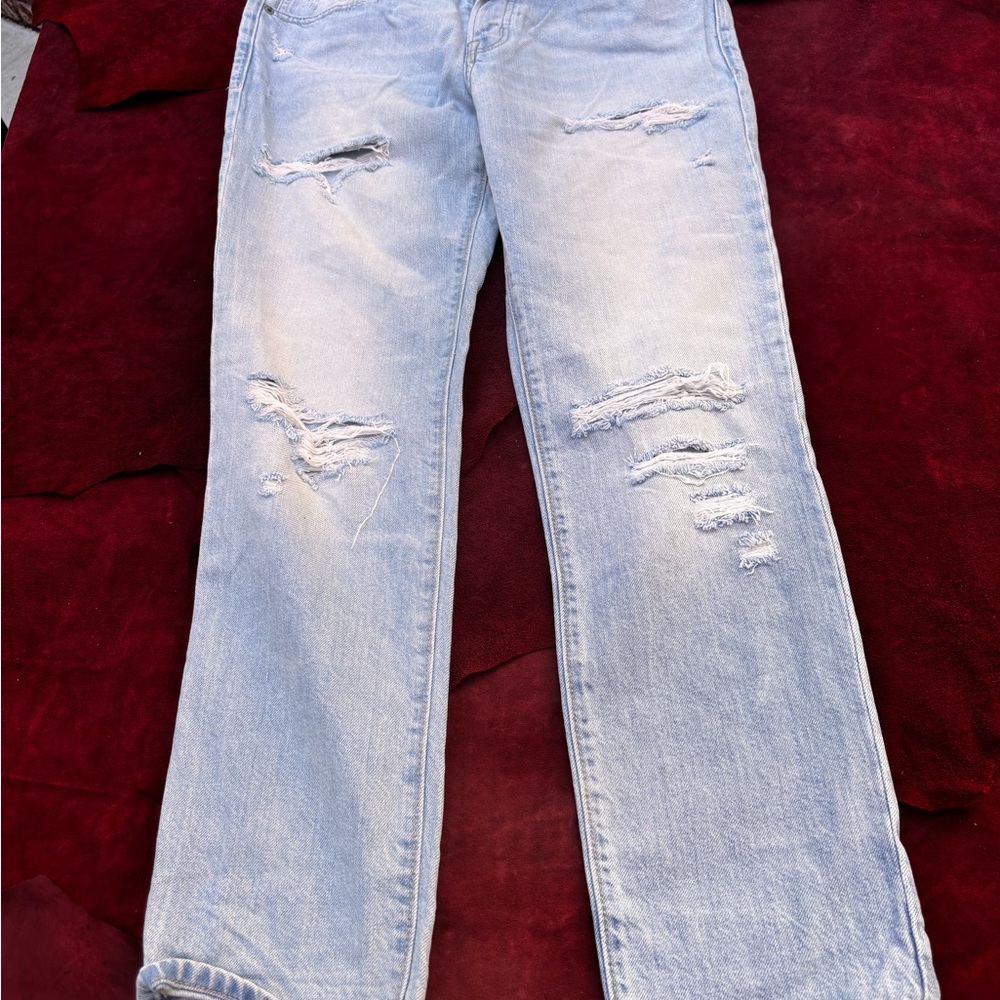 Abercrombie & Fitch Light Blue Distressed Straight-Leg Jeans
